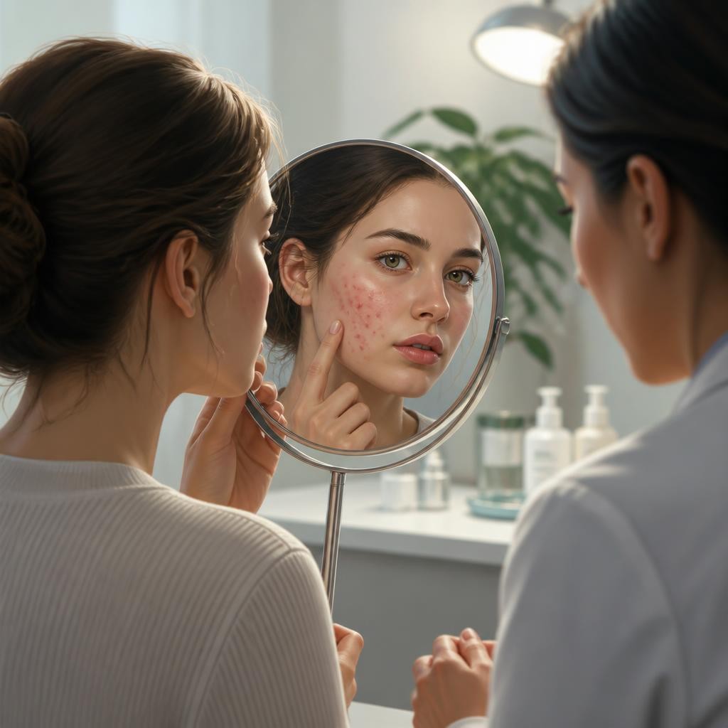 Illustration for the English word “acne”