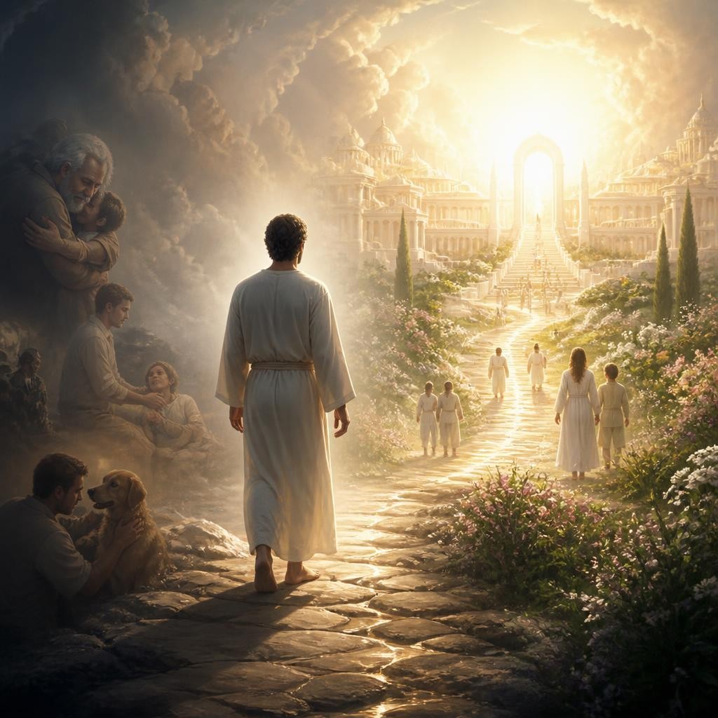 Illustration for the English word “afterlife”