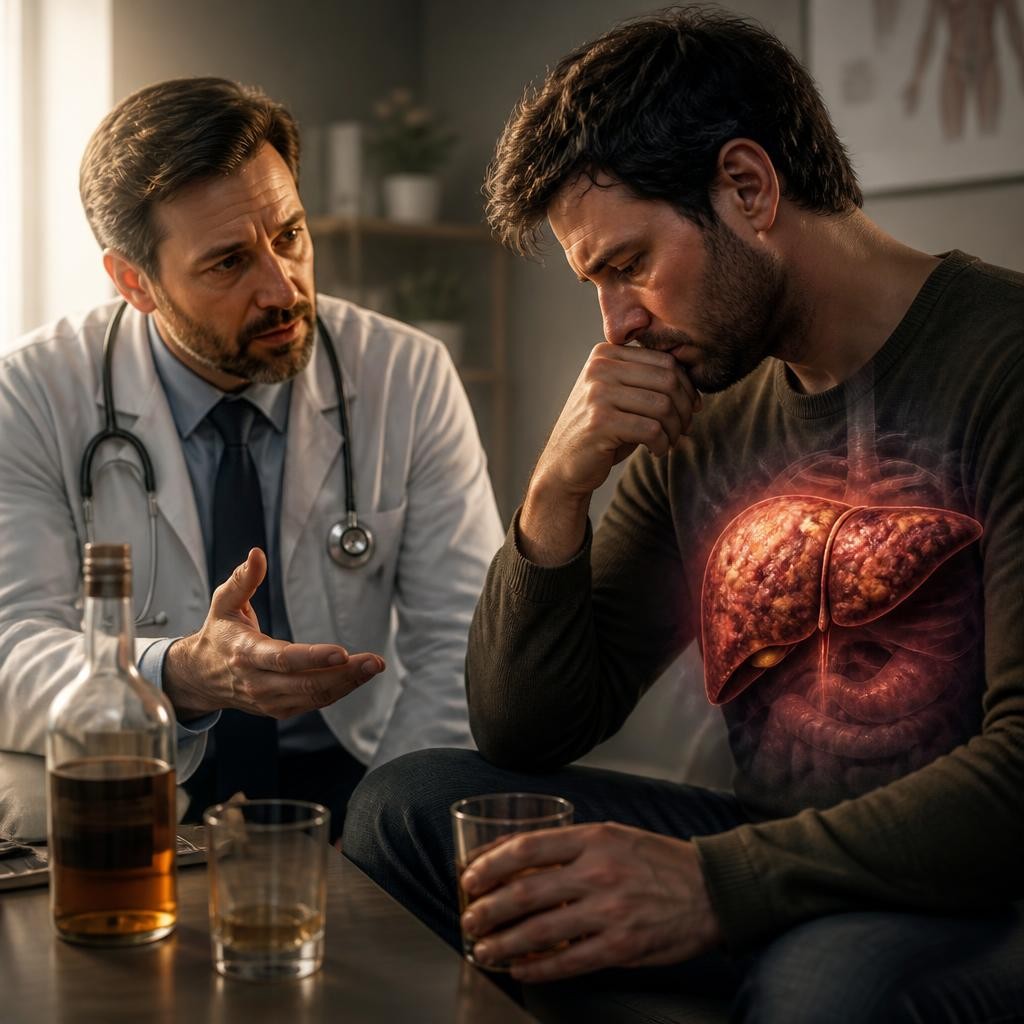 Illustration for the English word “alcoholic”