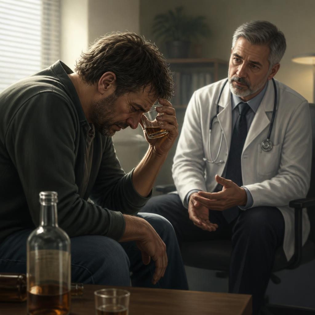 Illustration for the English word “alcoholism”