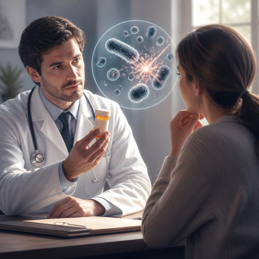 Illustration for the English word “antibiotic”