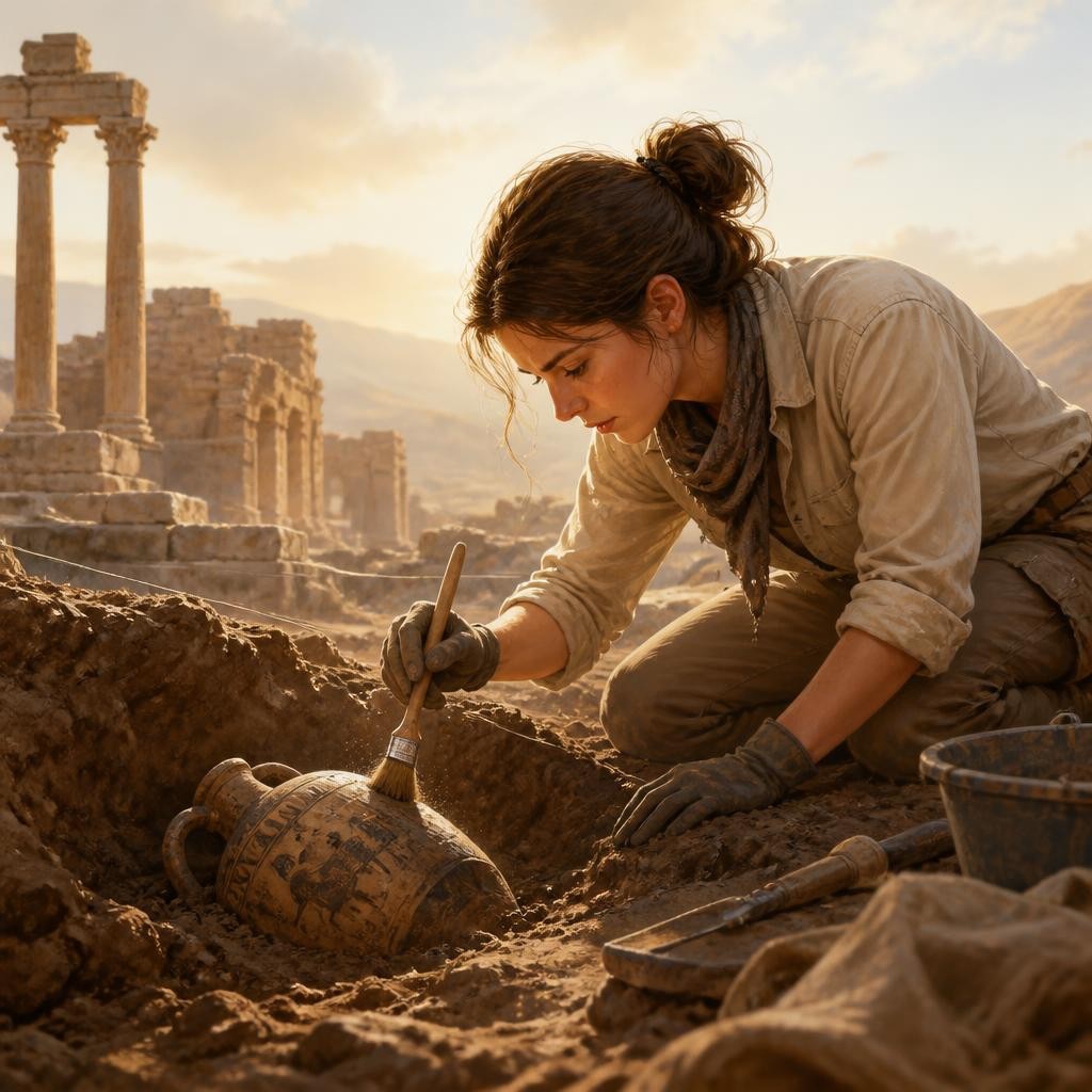 Illustration for the English word “archaeology”