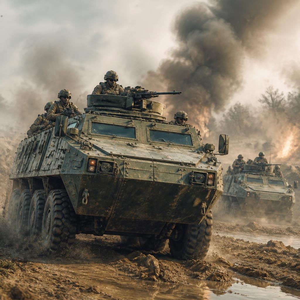 Illustration for the English word “armored”