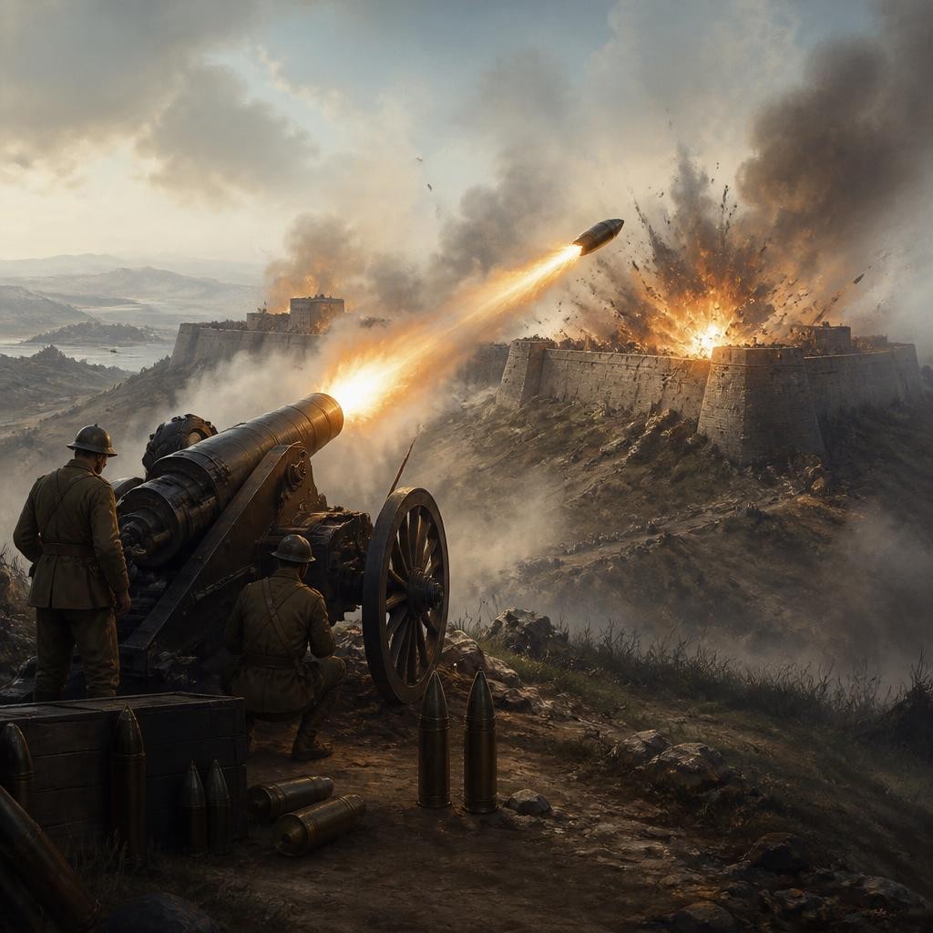 Illustration for the English word “artillery”