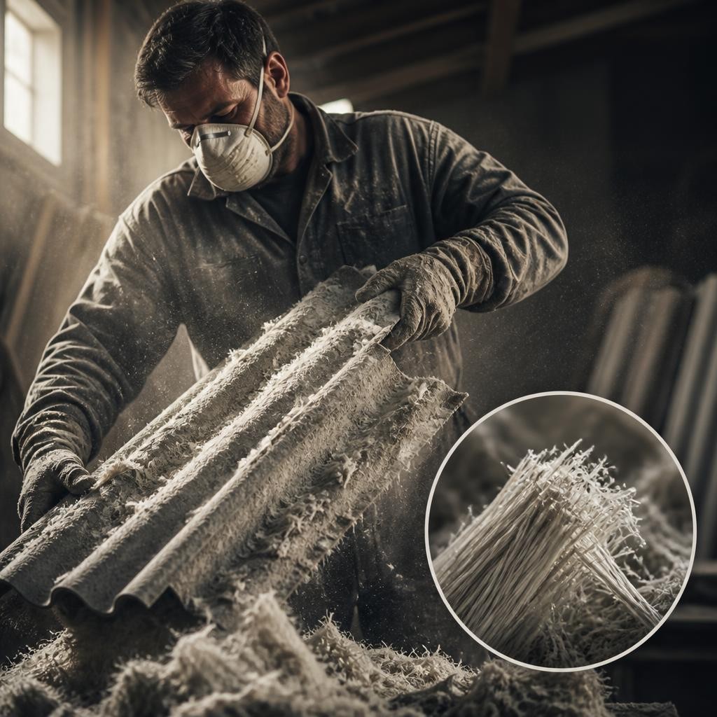 Illustration for the English word “asbestos”