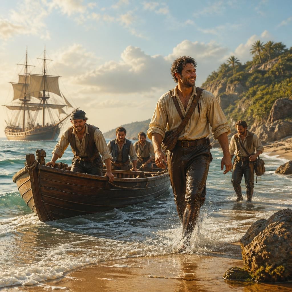 Illustration for the English word “ashore”