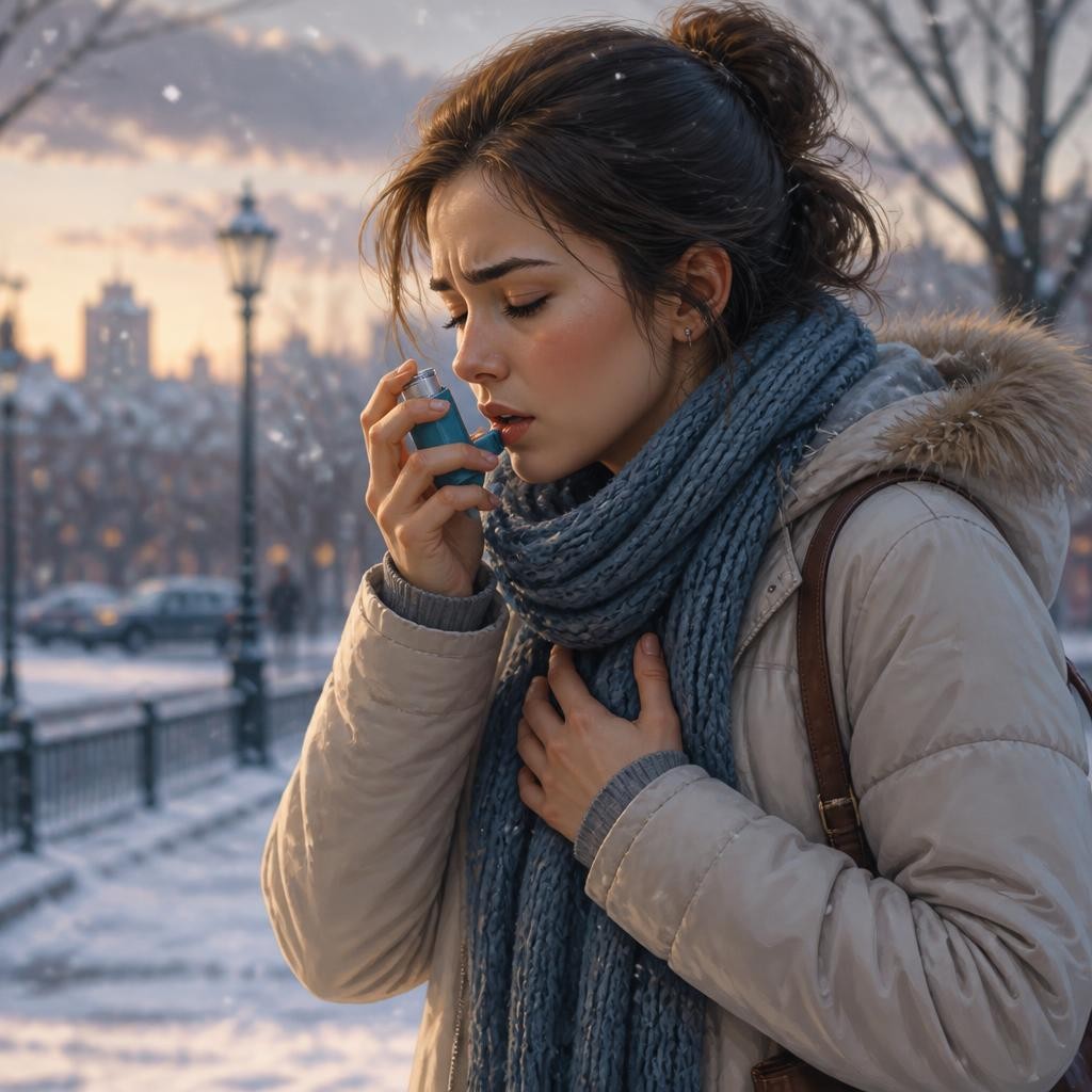 Illustration for the English word “asthma”