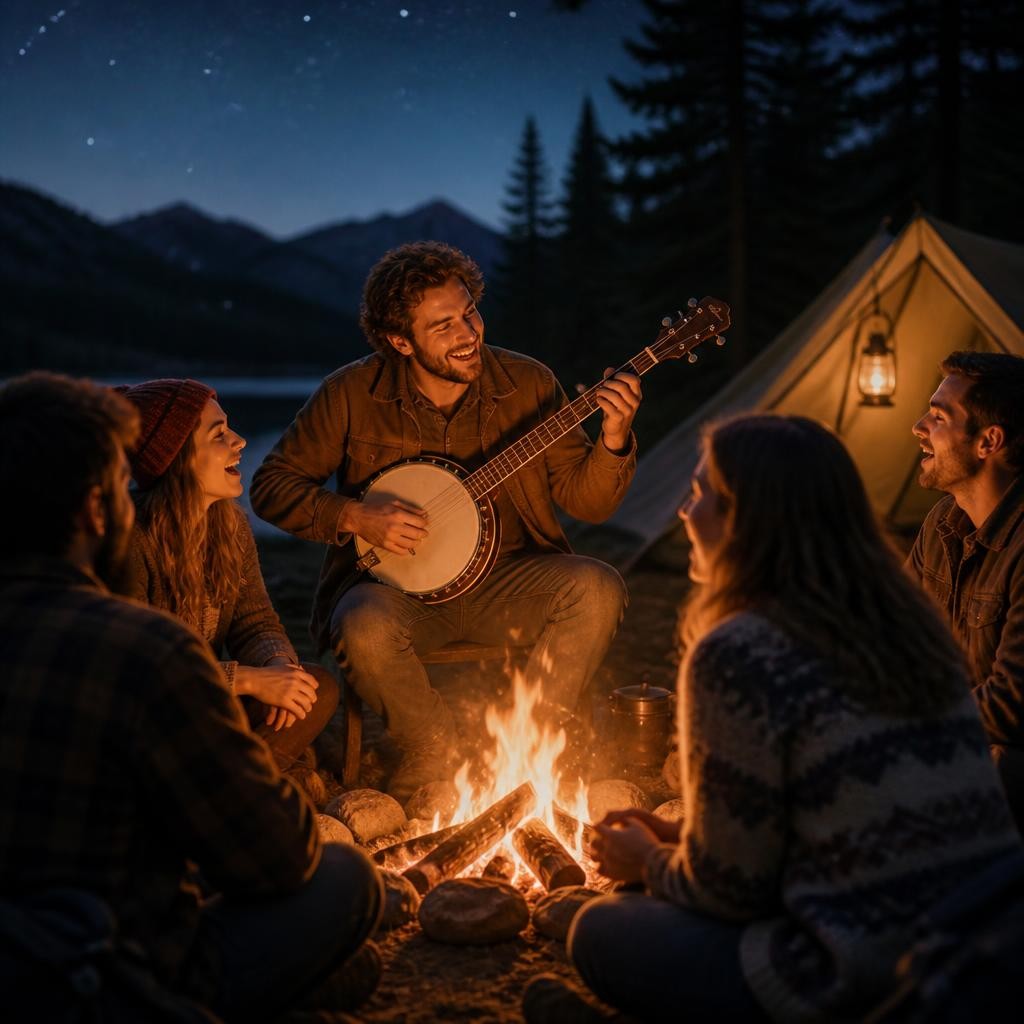 Illustration for the English word “banjo”