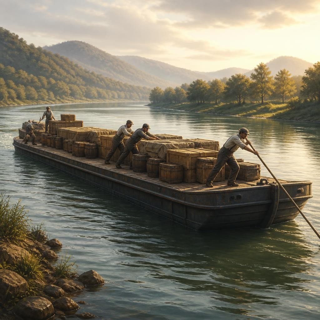 Illustration for the English word “barge”