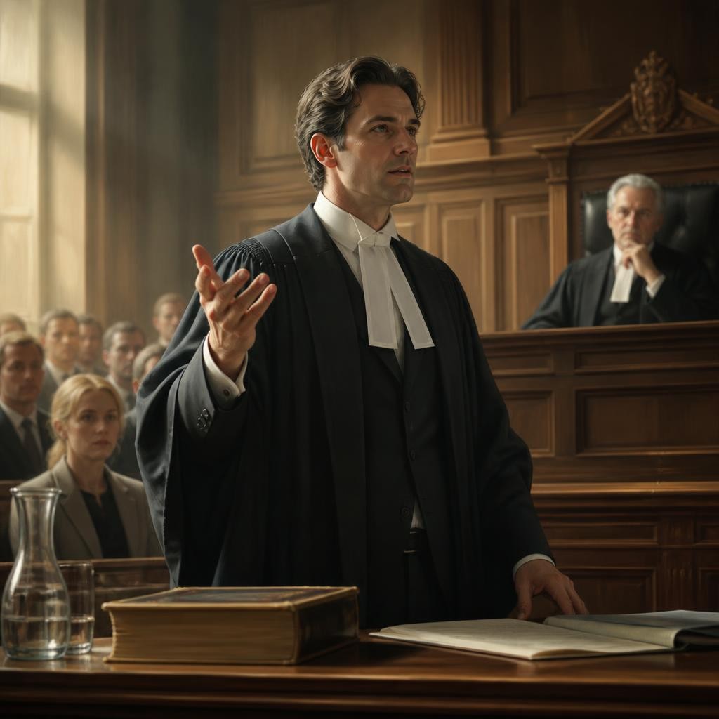 Illustration for the English word “barrister”
