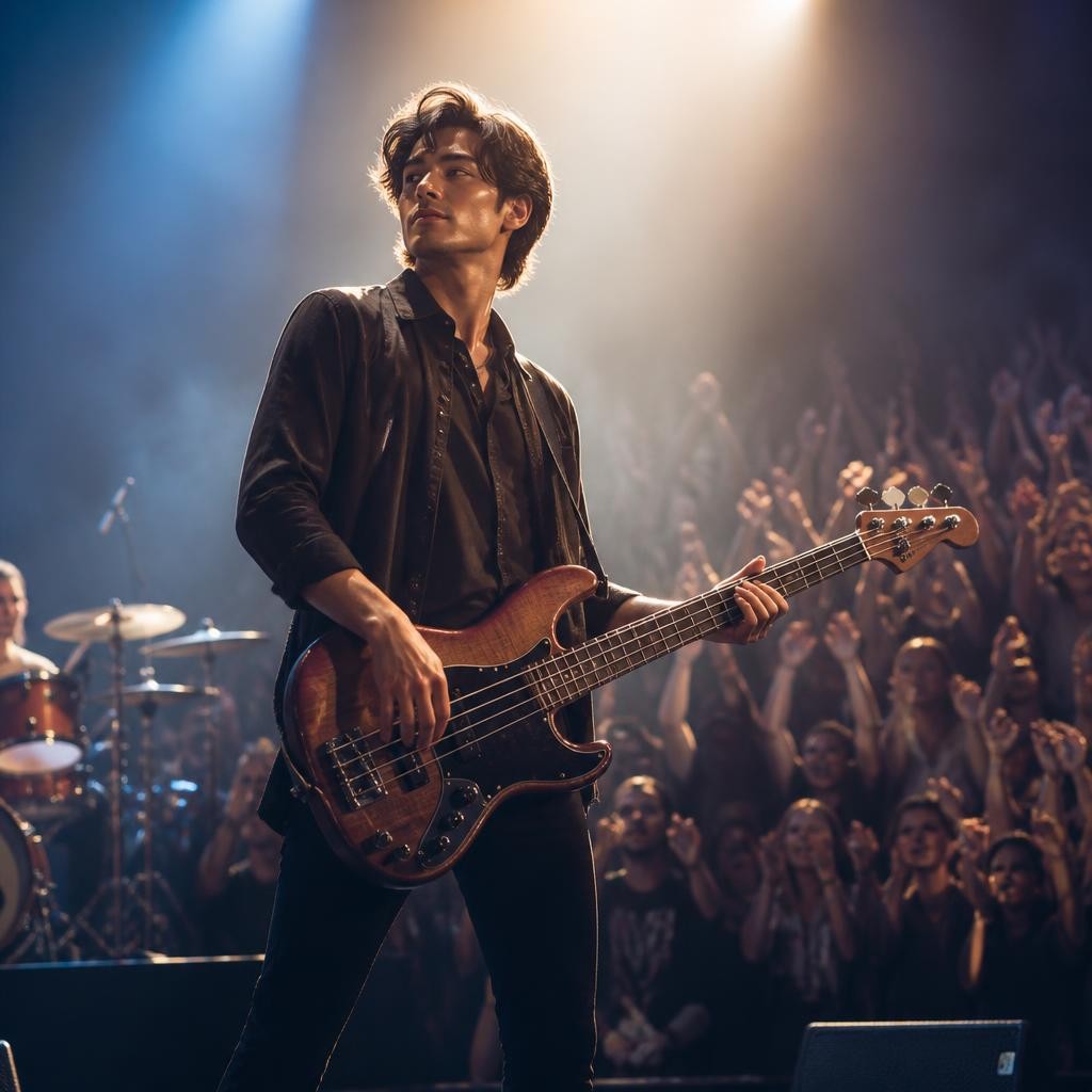 Illustration for the English word “bassist”