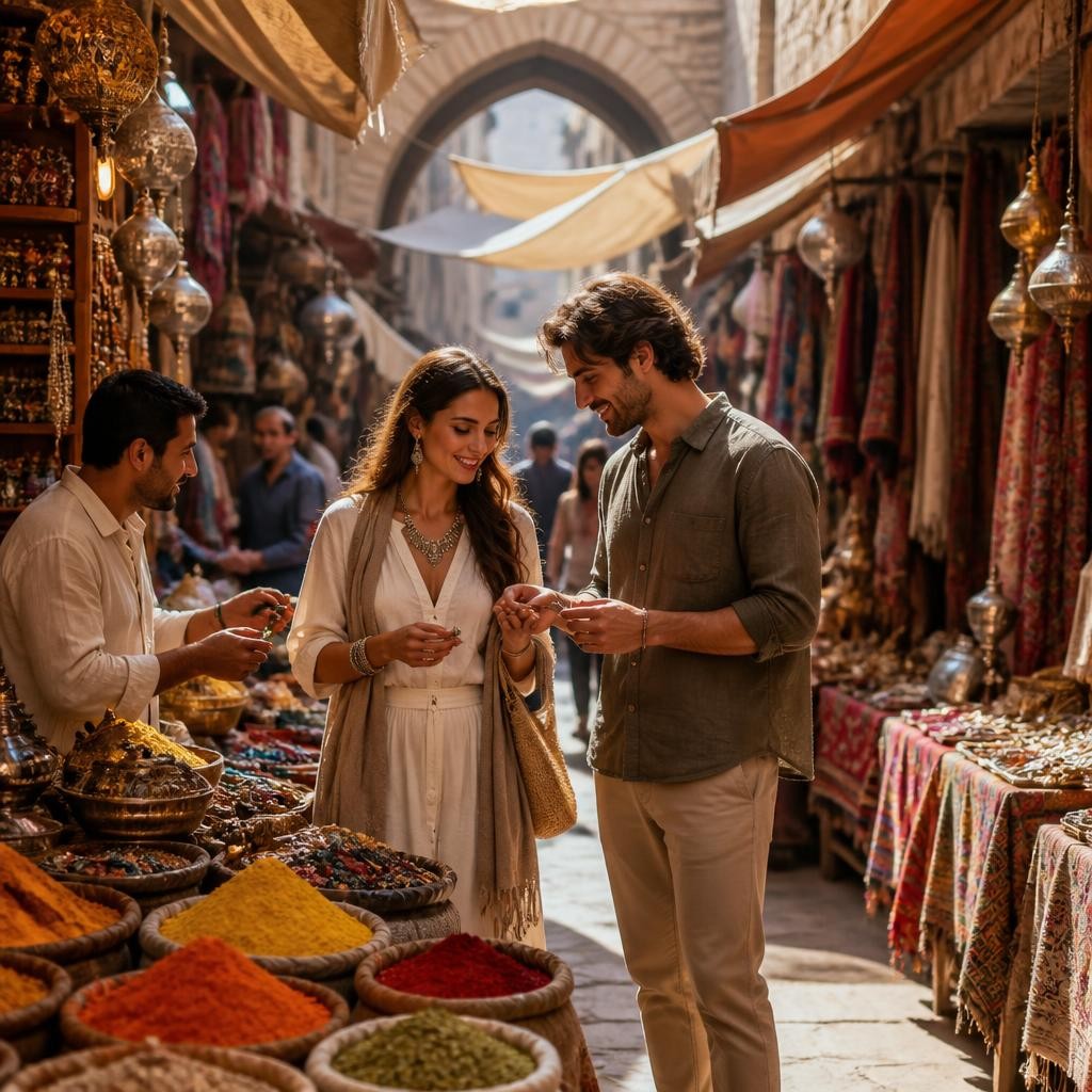 Illustration for the English word “bazaar”