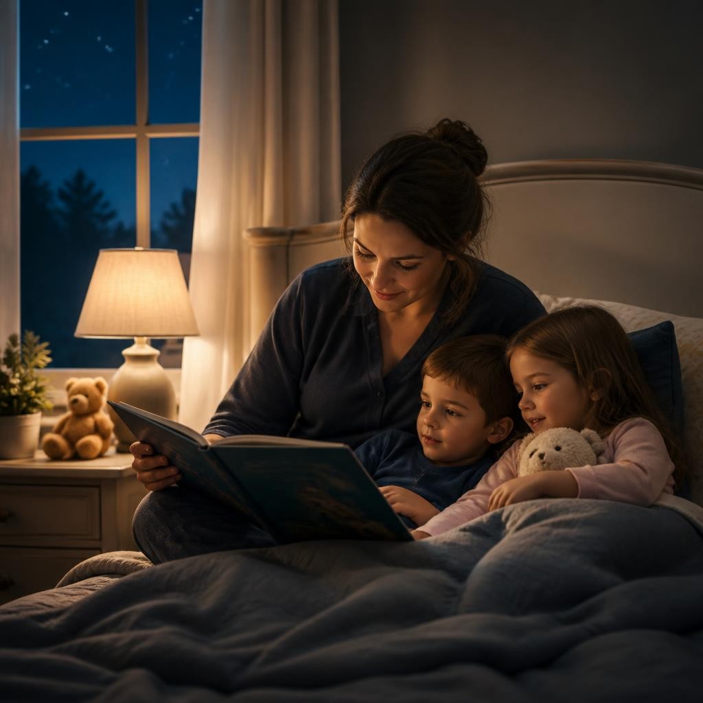 Illustration for the English word “bedtime”