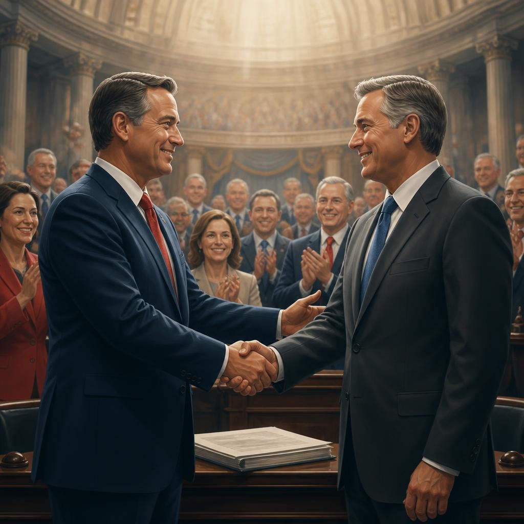Illustration for the English word “bipartisan”