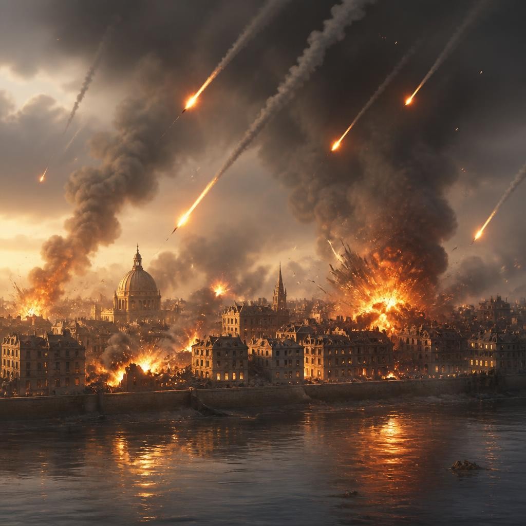 Illustration for the English word “bombardment”