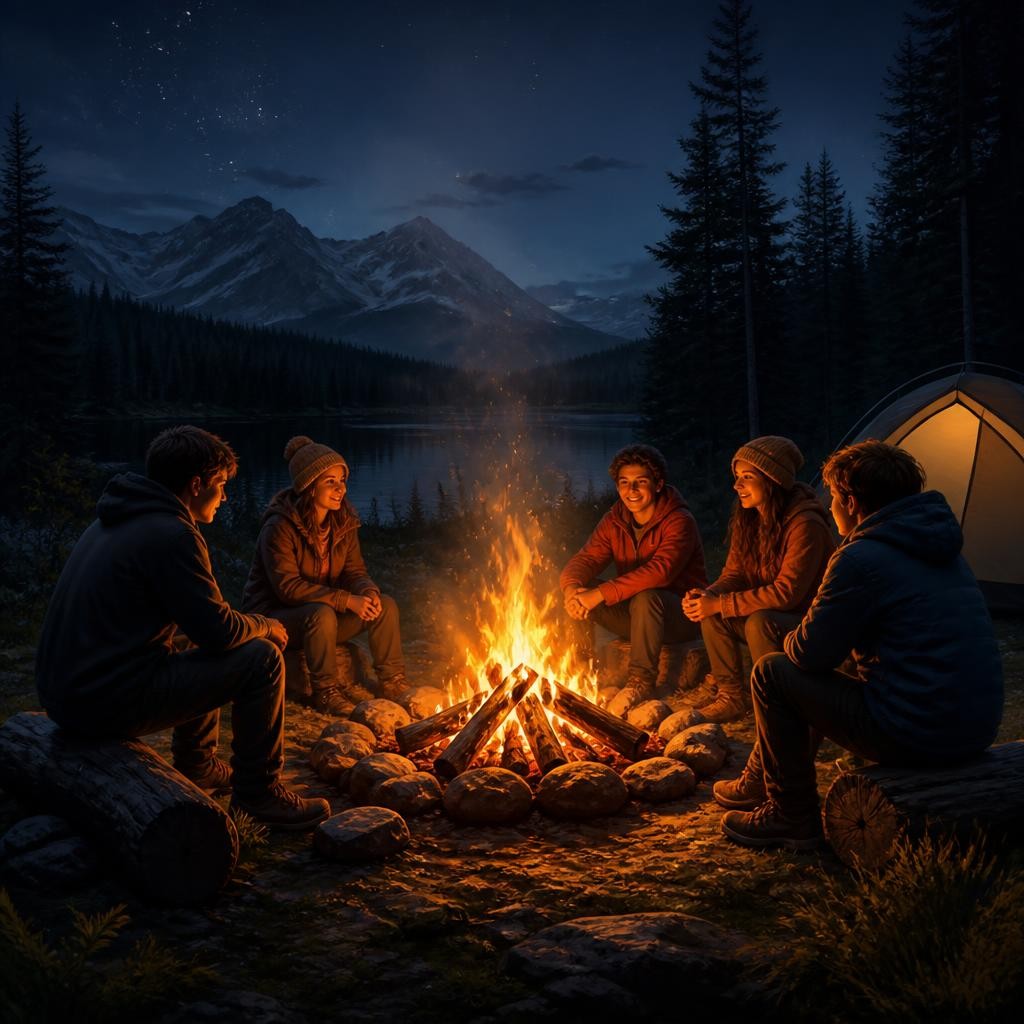 Illustration for the English word “bonfire”