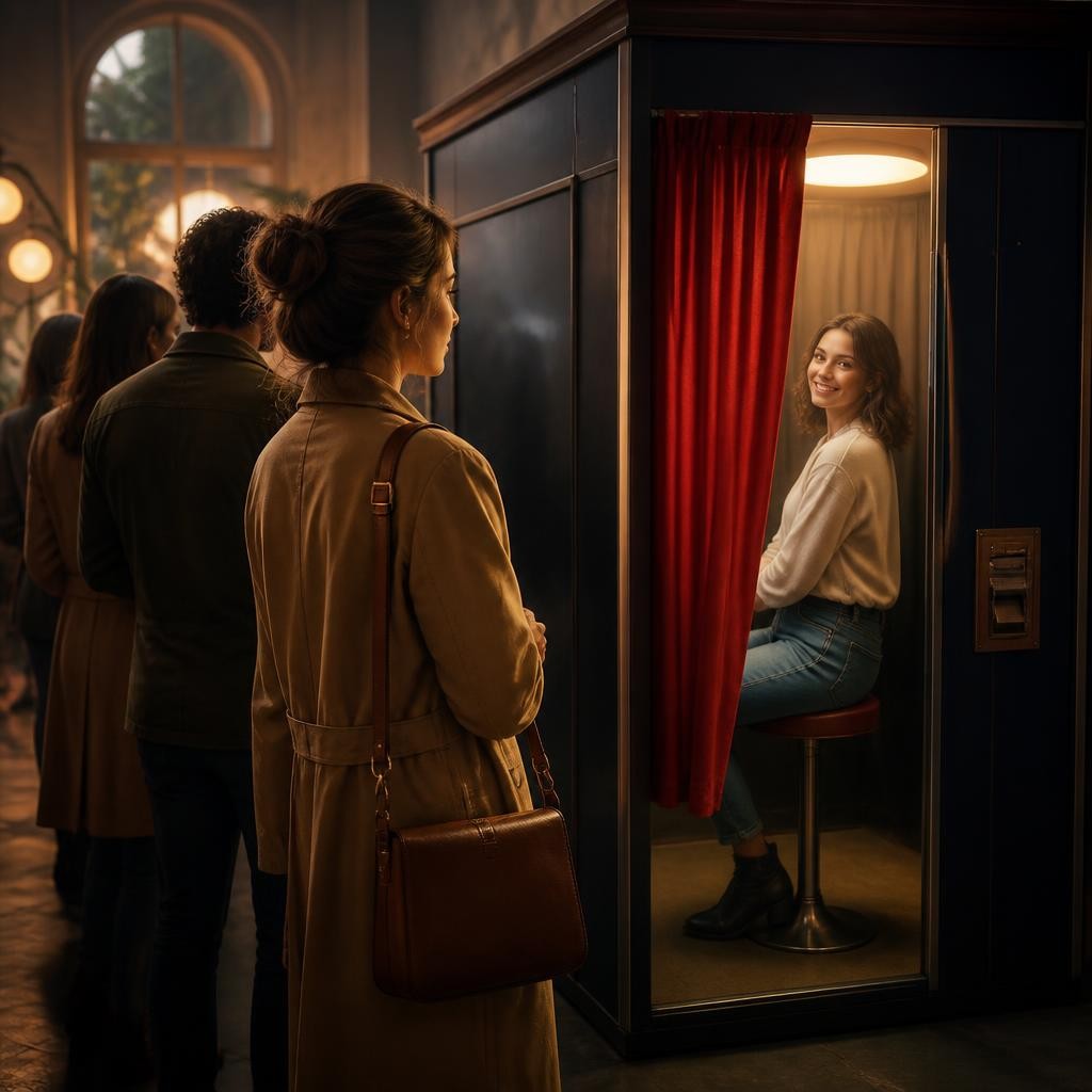 Illustration for the English word “booth”