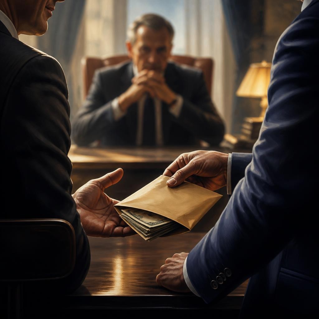 Illustration for the English word “bribery”
