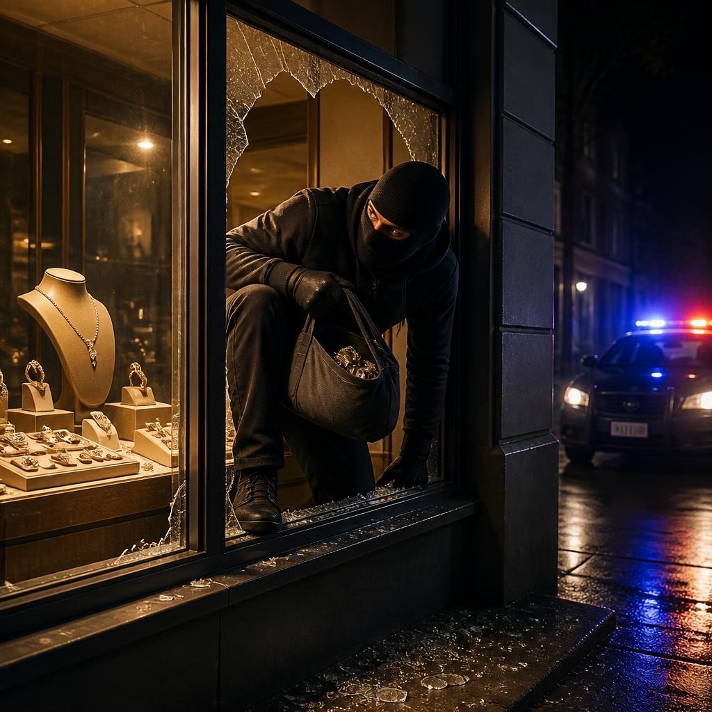 Illustration for the English word “burglary”