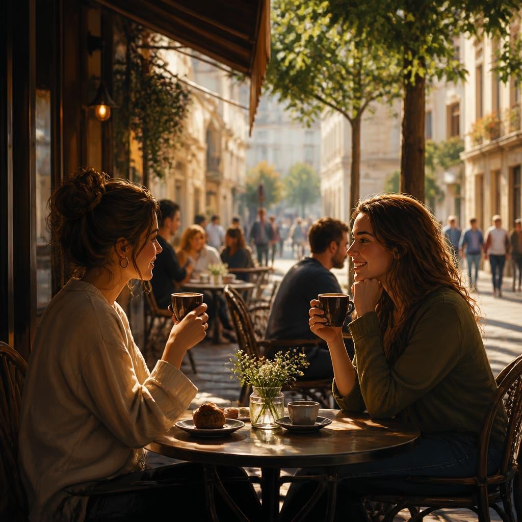 Illustration for the English word “cafes”