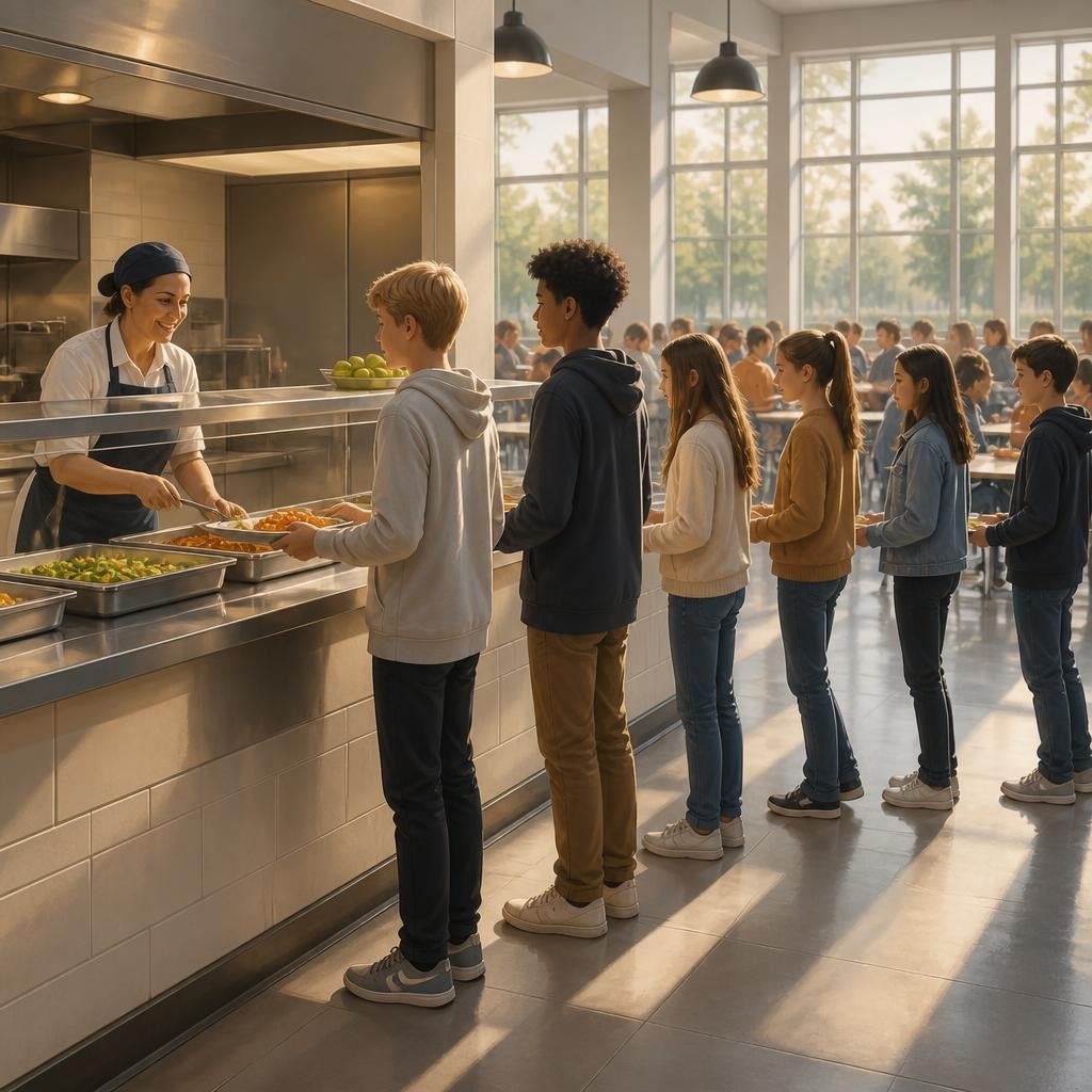 Illustration for the English word “cafeteria”