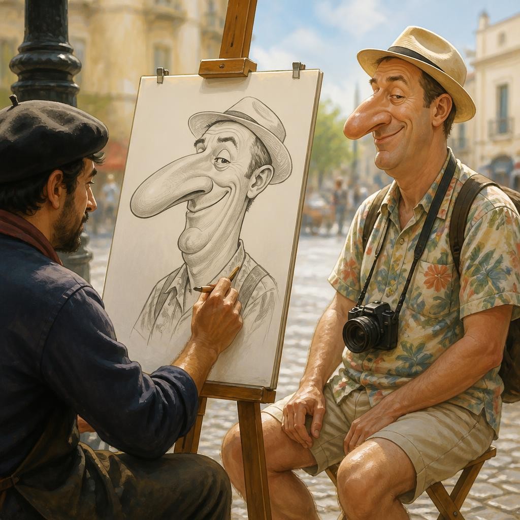 Illustration for the English word “caricature”