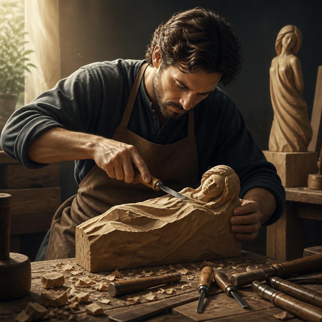 Illustration for the English word “carver”