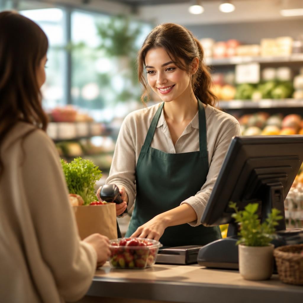 Illustration for the English word “cashier”