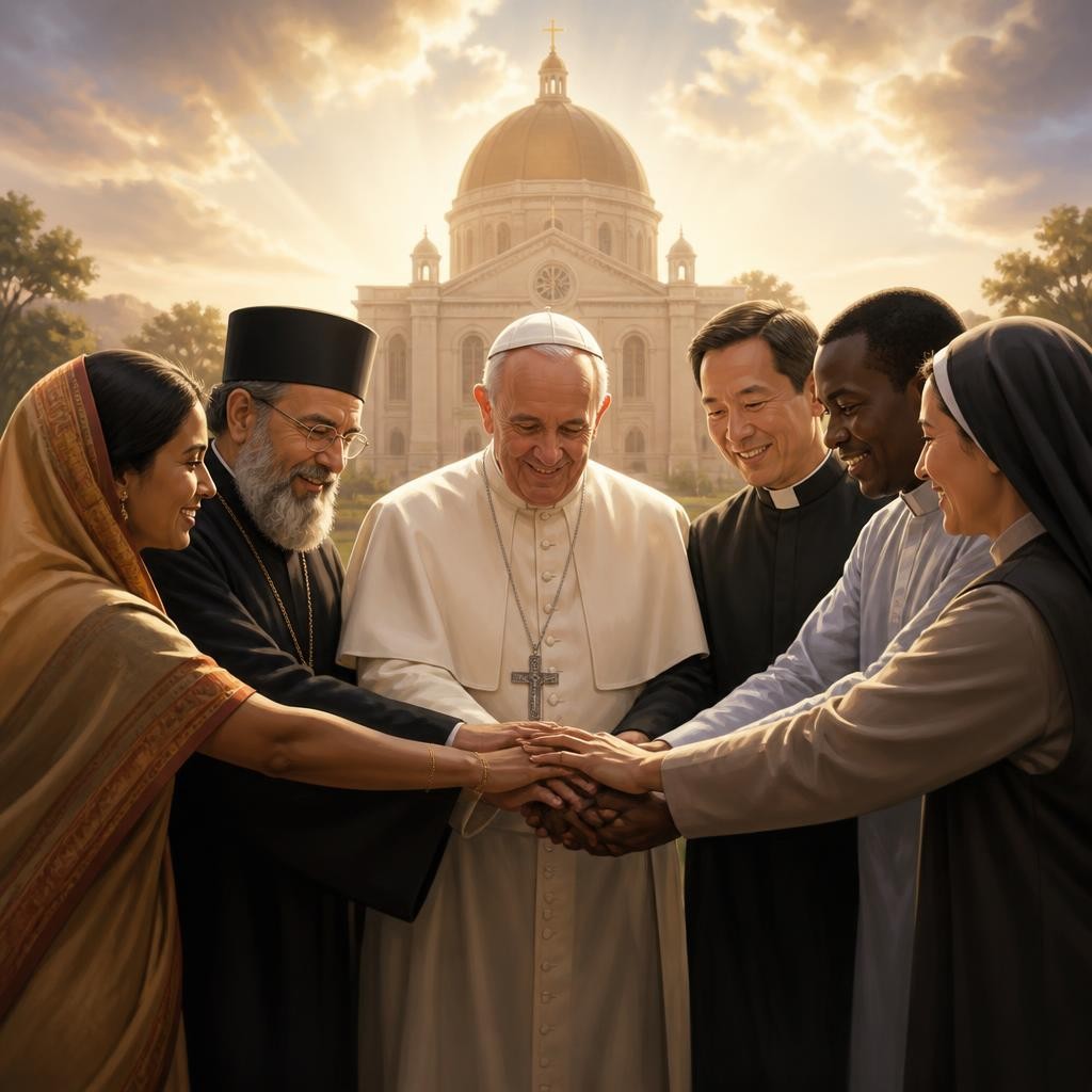 Illustration for the English word “catholic”