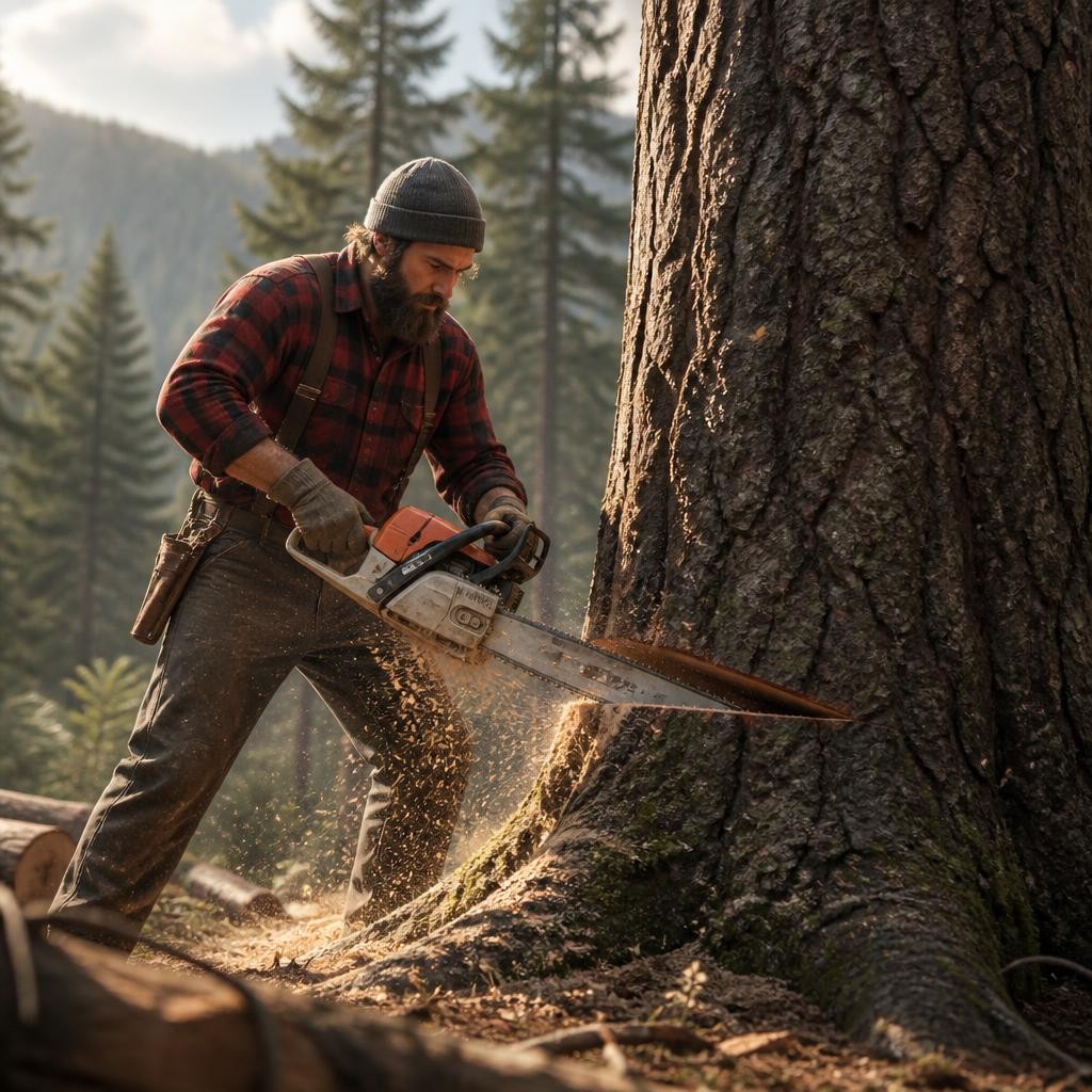 Illustration for the English word “chainsaw”