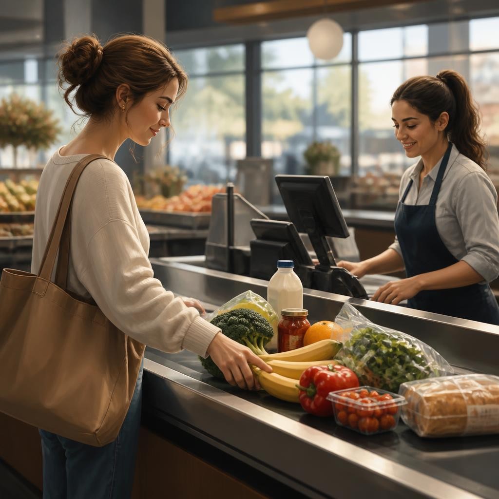 Illustration for the English word “checkout”