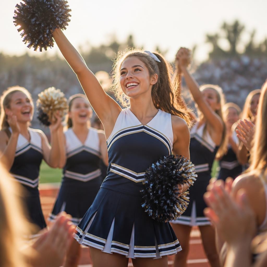 Illustration for the English word “cheerleader”
