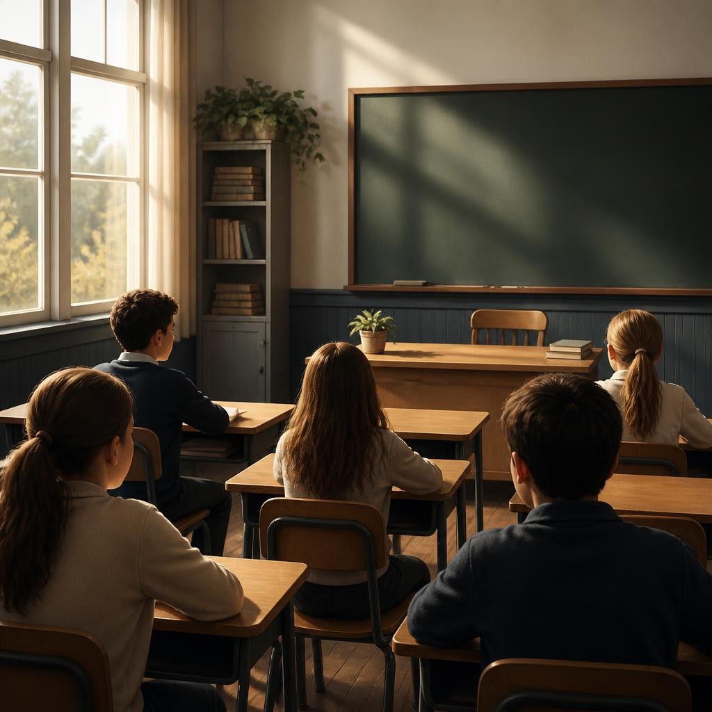 Illustration for the English word “classroom”