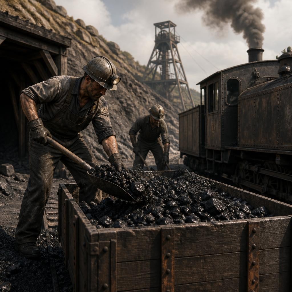 Illustration for the English word “coal”