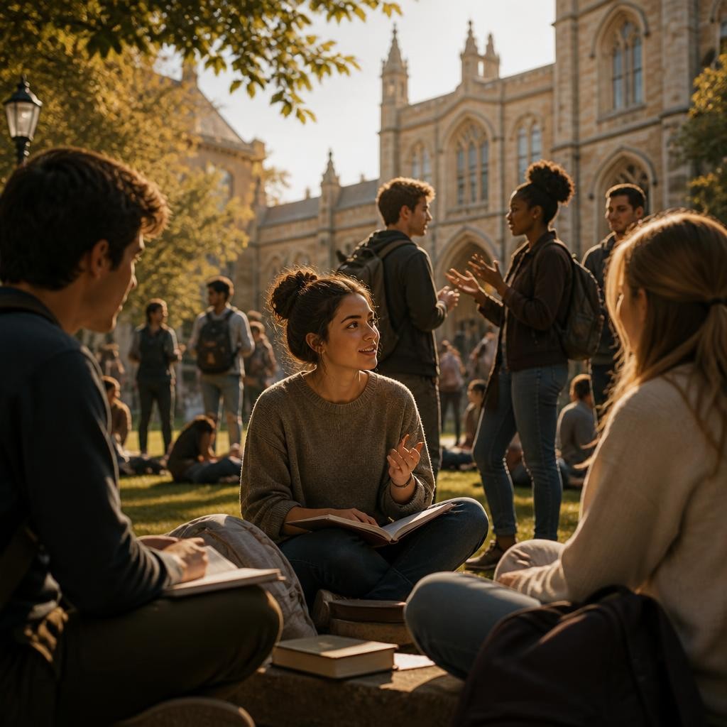 Illustration for the English word “collegiate”