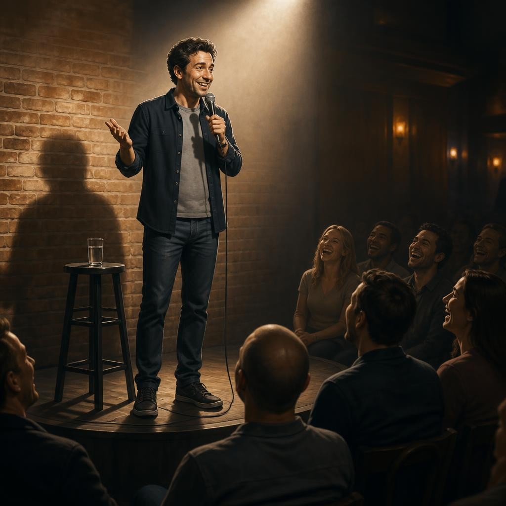Illustration for the English word “comedian”