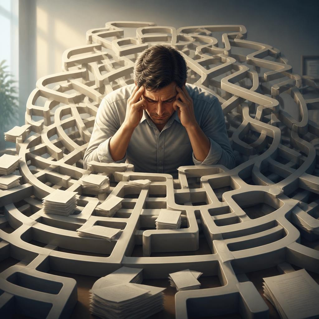 Illustration for the English word “complicate”