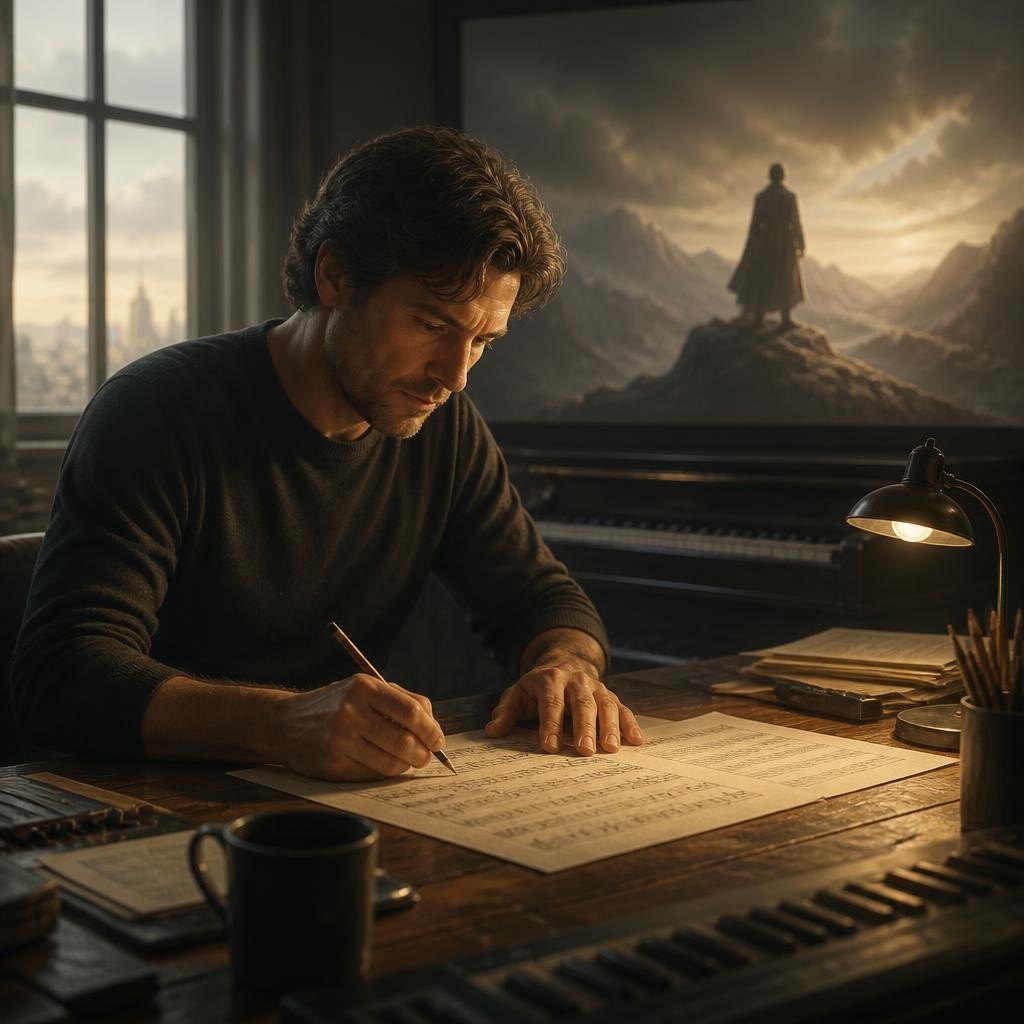 Illustration for the English word “composer”