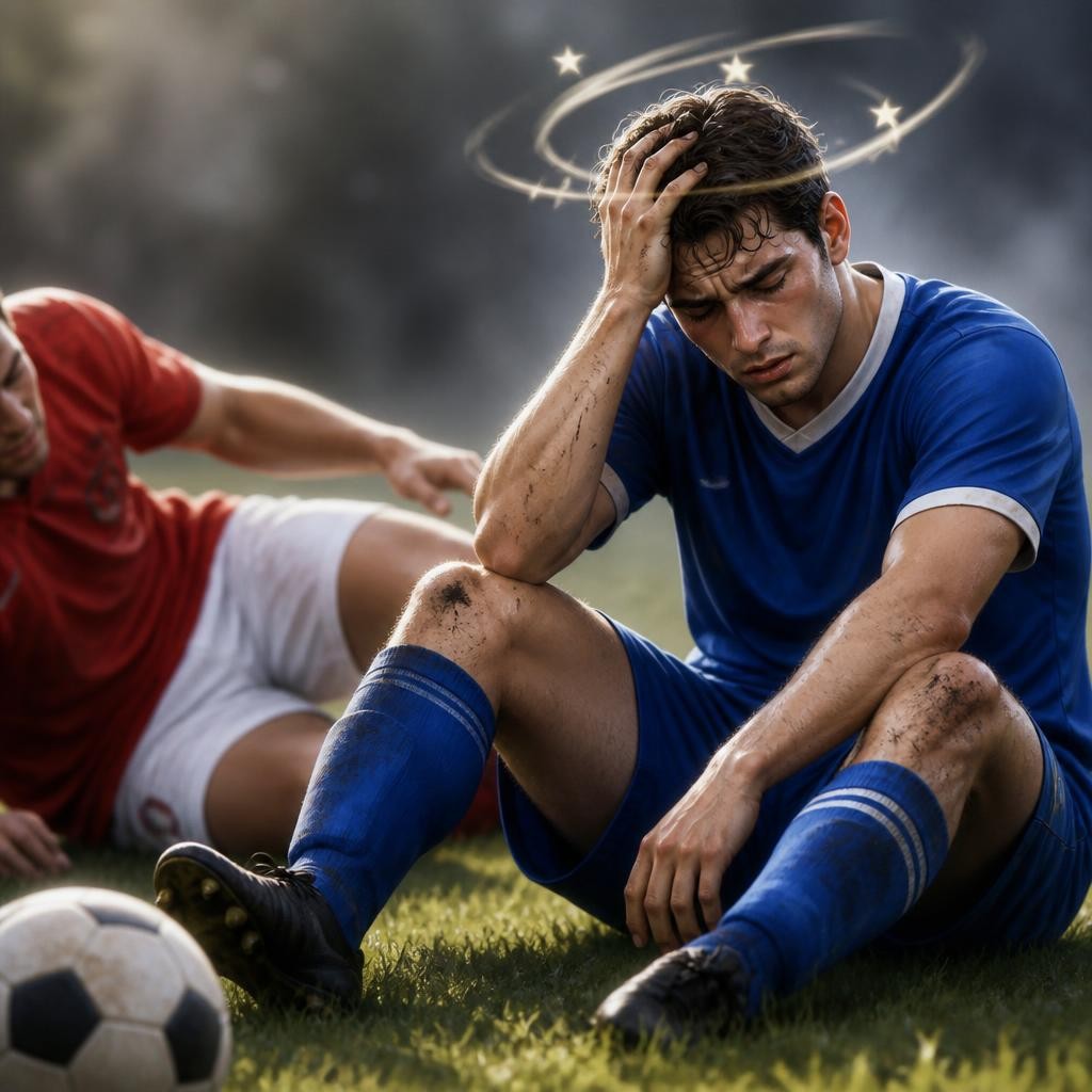 Illustration for the English word “concussion”