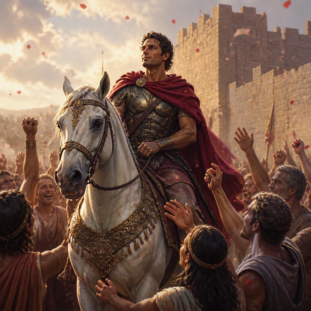 Illustration for the English word “conqueror”