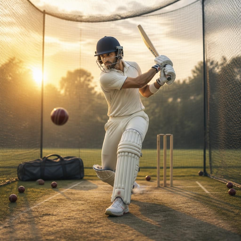 Illustration for the English word “cricketer”