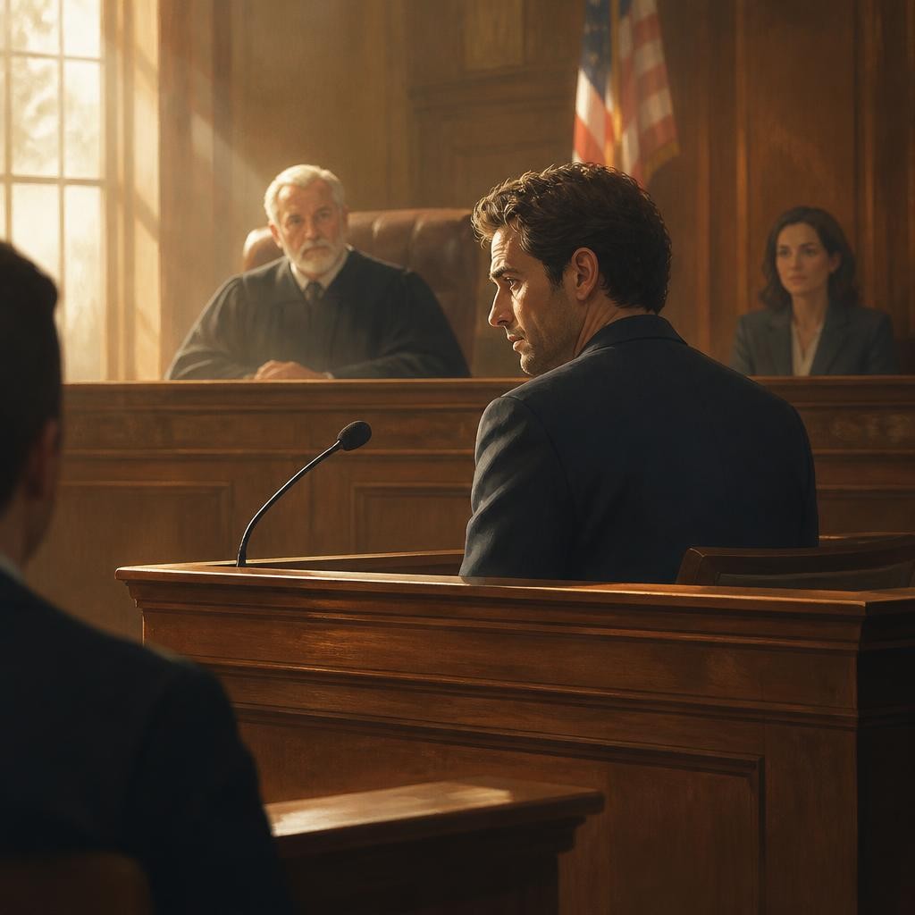 Illustration for the English word “defendant”