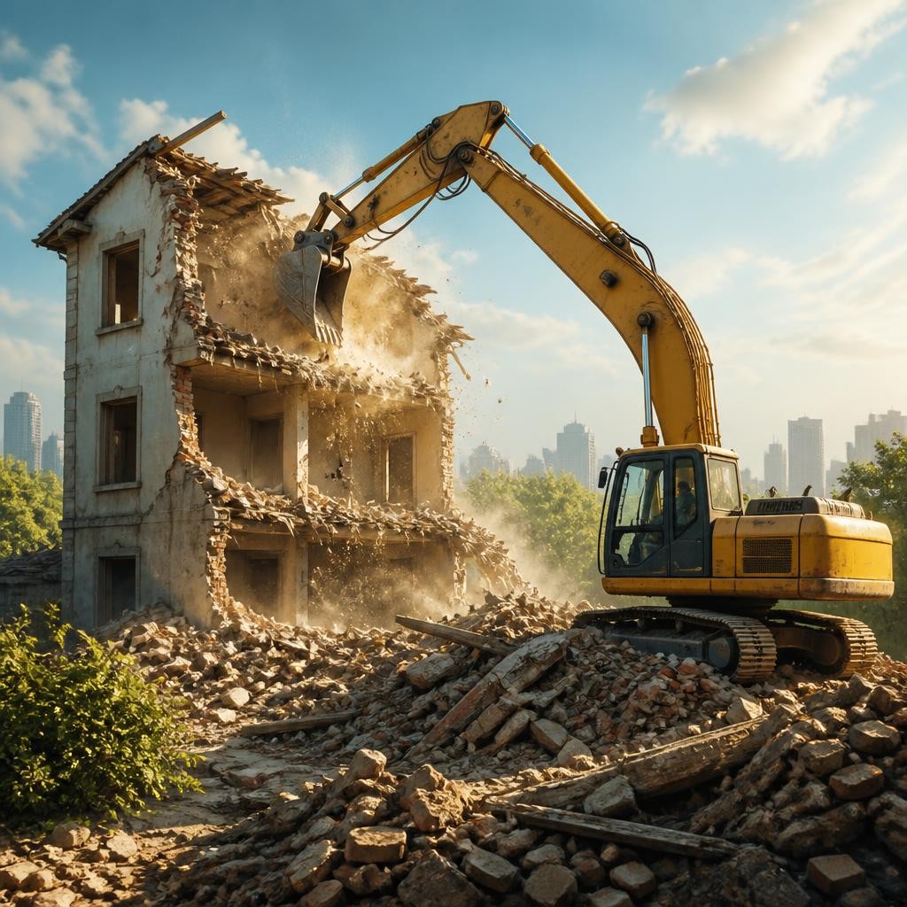 Illustration for the English word “demolish”