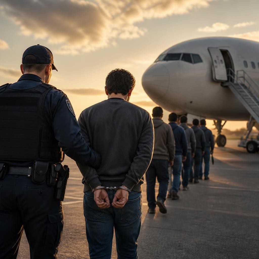 Illustration for the English word “deportation”