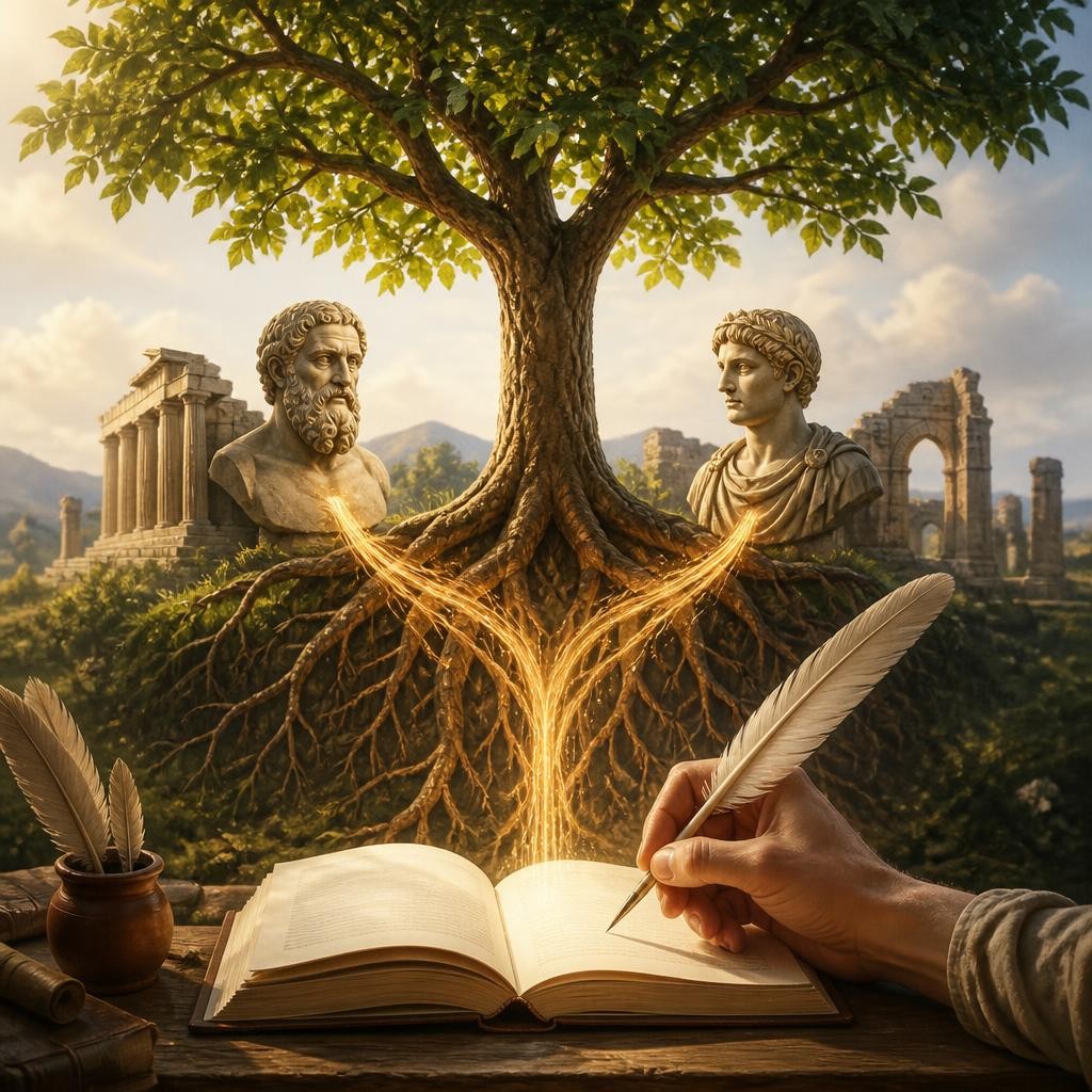 Illustration for the English word “derive”