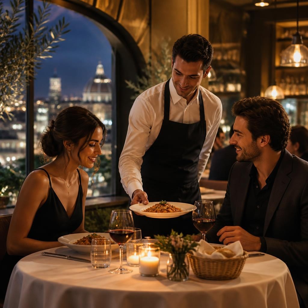 Illustration for the English word “dine”