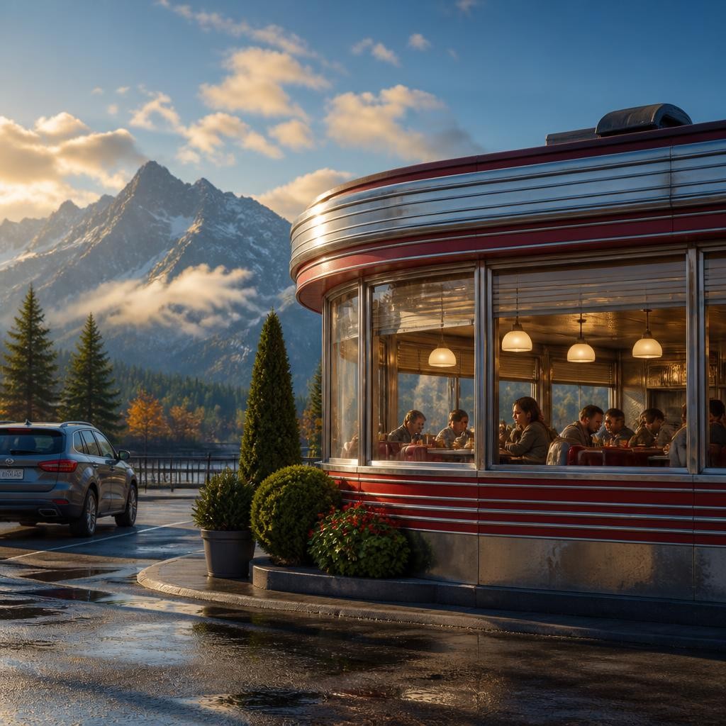 Illustration for the English word “diner”