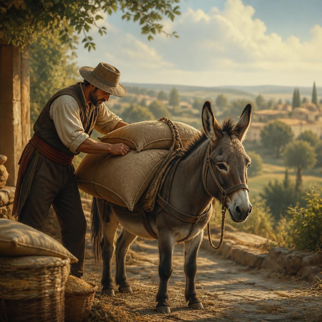 Illustration for the English word “donkey”