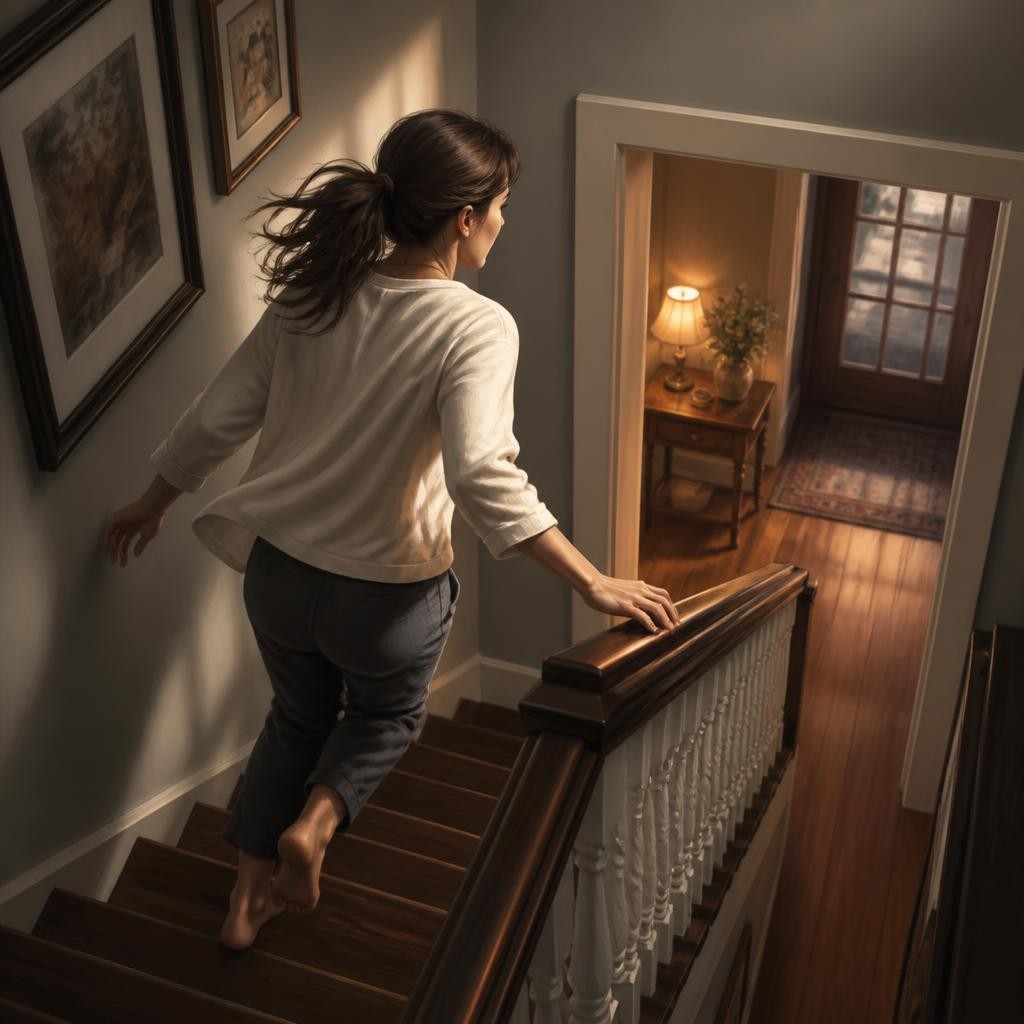Illustration for the English word “downstairs”