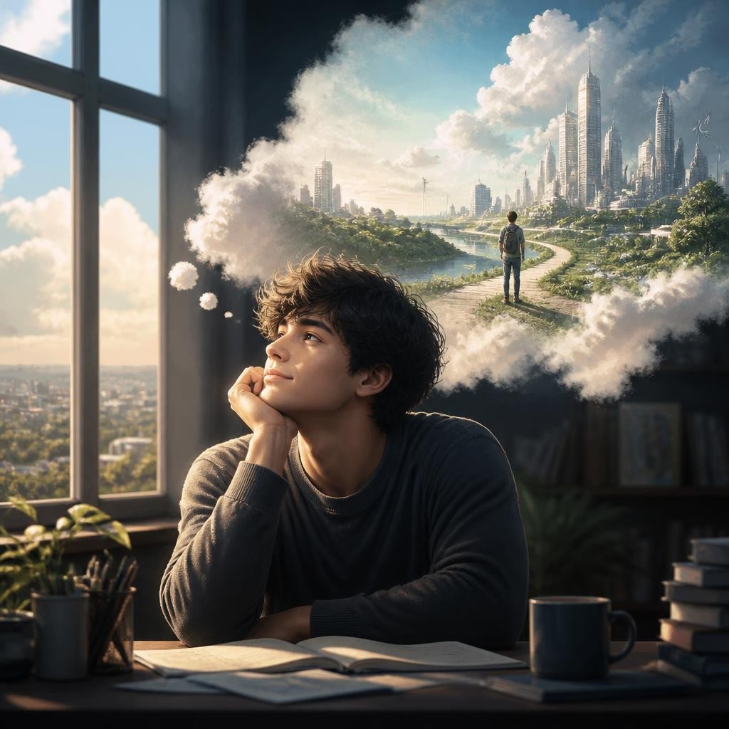 Illustration for the English word “dreamer”